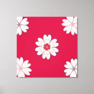 Heart Flowers op Crimson Red Canvas Afdruk