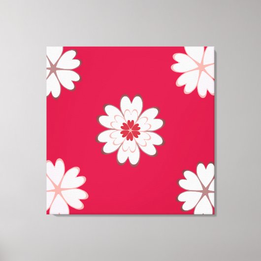 Heart Flowers op Crimson Red Canvas Afdruk (Voorkant)