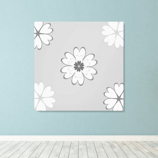 Heart Flowers op Light Grey Canvas Afdruk (Insitu (Houten vloer))