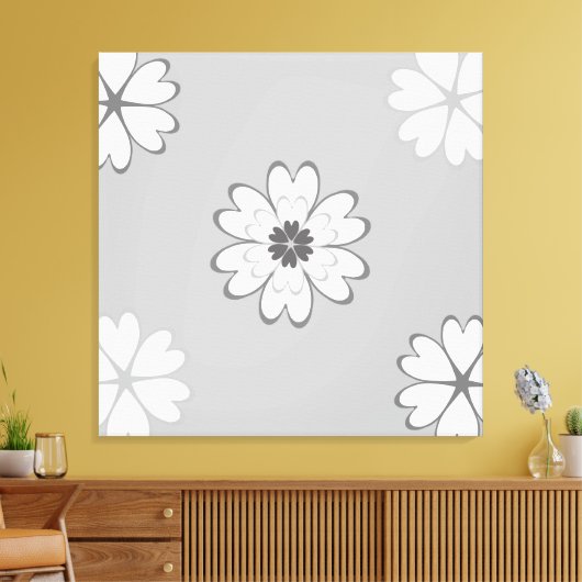 Heart Flowers op Light Grey Canvas Afdruk (Insitu (Woonkamer))