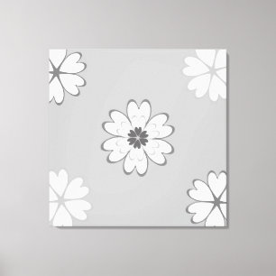 Heart Flowers op Light Grey Canvas Afdruk
