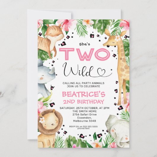 Heart Font Floral Foliage Safari Two Wild Birthday Kaart (Voorkant)