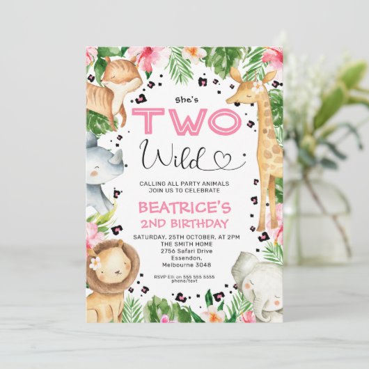 Heart Font Floral Foliage Safari Two Wild Birthday Kaart (Staand voorkant)