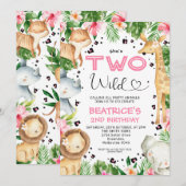 Heart Font Floral Foliage Safari Two Wild Birthday Kaart (Voorkant / Achterkant)