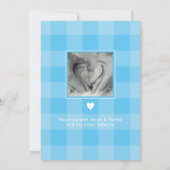 Heart Foto Collage Blue Gingham Baby Boy Birth Aankondiging (Achterkant)