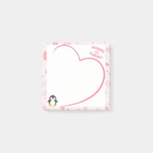 Heart Frame and Kawaii Penguin pink post it notes