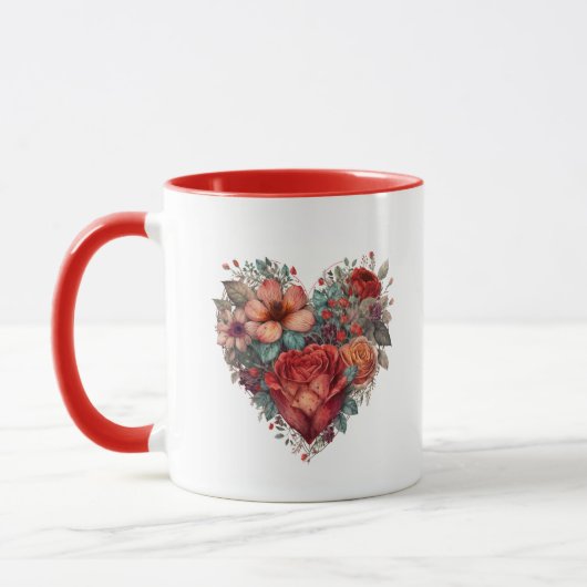 Heart Full of Flowers Vintage Valentine Mok (Links)