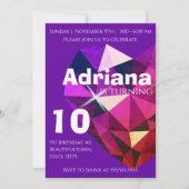 Heart Gemstone Purple 10th Birthday Invitation Kaart (Voorkant)