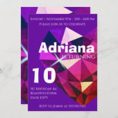 Heart Gemstone Purple 10th Birthday Invitation Kaart (Voorkant / Achterkant)