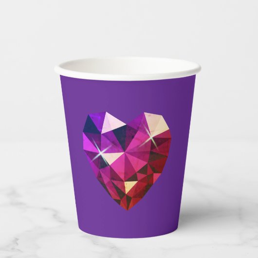 Heart Gemstone Purple Paper Cups Papieren Bekers (Voorkant)