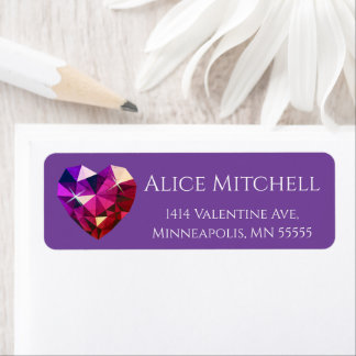 Heart Gemstone Purple Return Address Etiket