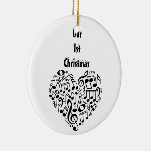 HEART-GESCHAPTE MUSISCHE NOTEN-ONZE 1e CHRISTMAS D Keramisch Ornament (Rechts)