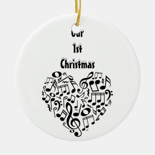 HEART-GESCHAPTE MUSISCHE NOTEN-ONZE 1e CHRISTMAS D Keramisch Ornament (Voorkant)