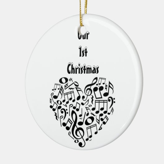HEART-GESCHAPTE MUSISCHE NOTEN-ONZE 1e CHRISTMAS D Keramisch Ornament (Links)