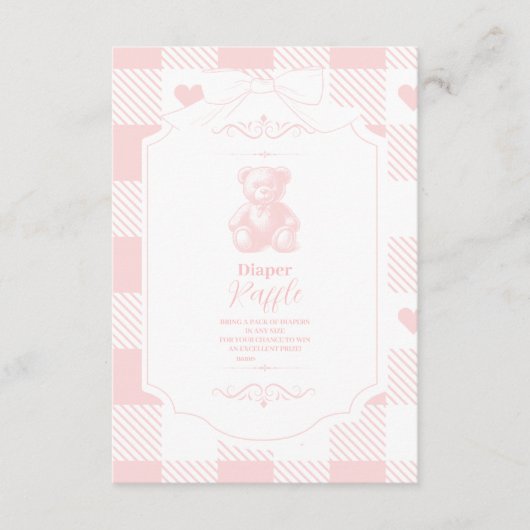 Heart Gingham Franse Teddy Diapper Raffle Informatiekaartje (Voorkant)