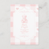 Heart Gingham Franse Teddy Luier Raffle Informatiekaartje (Voorkant)
