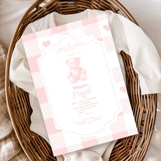 Heart Gingham Franse Teddy Luier Raffle Informatiekaartje