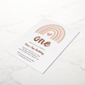 Heart Girl Boho Rainbow First Birthday Roos Gold Folie Uitnodiging (Gedraaid)