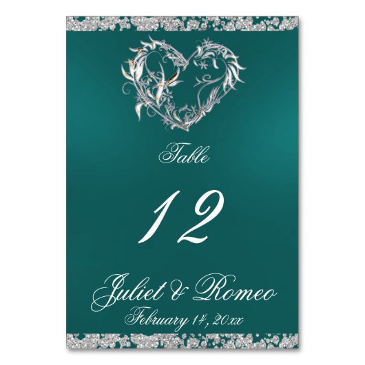 Heart & Glitter - Blauwgroen Tafelnummer (Voorkant)