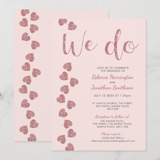 Heart Glitter Pink Weddenschap (Voorkant / Achterkant)