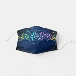 Heart Glitter Rainbow Sparkle Confetti op Blauw Stoffen Mondkapje