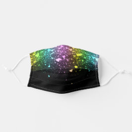 Heart Glitter Rainbow Sparkle Confetti op zwart Stoffen Mondkapje