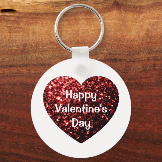 Heart Glitter sparkles Happy Valentine's Day White Sleutelhanger (Voorkant)