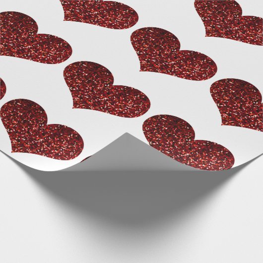 Heart Glittery Red Glitter Sparkle Pattern Weddens Cadeaupapier (Hoek)