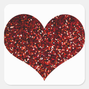 Heart Glittery Red Glitter Sparkle Pattern Weddens Vierkante Sticker
