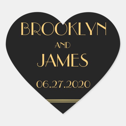 Heart Gold Black Great Gatsby Wedding Stickers (Voorkant)