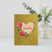 Heart Gold Glitter Valentijnsdag Kaart (Staand voorkant)