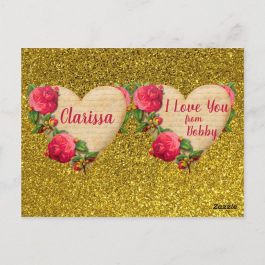  Heart Gold Glitter Valentijnsdag Kaart (Achterkant)