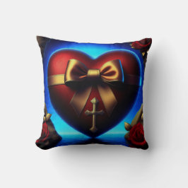 Heart Gold Ribbon Cross Rozen Kussen