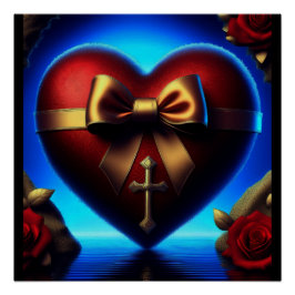 Heart Gold Ribbon Cross Rozen Perfect Poster