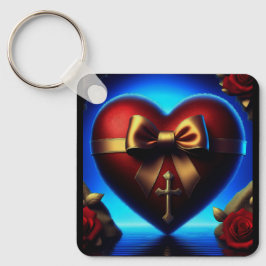 Heart Gold Ribbon Cross Rozen Sleutelhanger