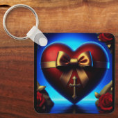 Heart Gold Ribbon Cross Rozen Sleutelhanger (Voorkant)