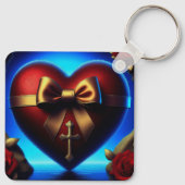 Heart Gold Ribbon Cross Rozen Sleutelhanger (Achterkant)