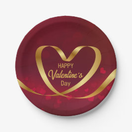 Heart Gold Ribbon Happy Valentine's Day Red Papieren Bordje