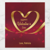 Heart Gold Ribbon Happy Valentine's Day Red Wijn Etiket (Enkel label)