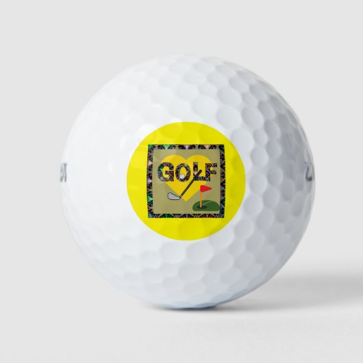 Heart Golf Design Golf Balls Yellow Background Golfballen (Voorkant)