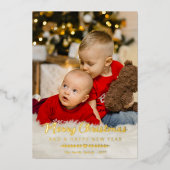 Heart Greenery Foto Merry Kerstmis Foil Folie Feestdagenkaart (Voorkant)