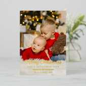 Heart Greenery Foto Merry Kerstmis Foil Folie Feestdagenkaart (Staand Voorkant)