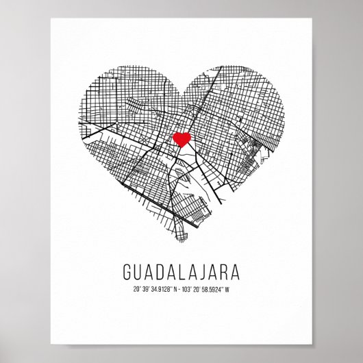 Heart Guadalajara City Map (Mexico) Poster (Voorkant)