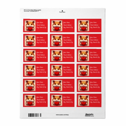 Heart Hamster Return-adreslabel Etiket (Full Sheet)