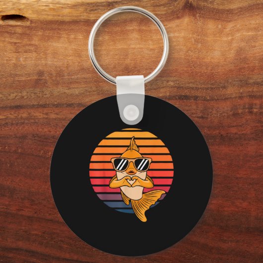 Heart Hands Funny Retro Goldfish Lover Sungles Mak Sleutelhanger (Voorkant)