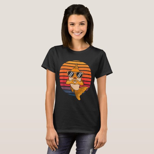 Heart Hands Funny Retro Goldfish Lover Sungles Mak T-shirt (Voorkant volledig)
