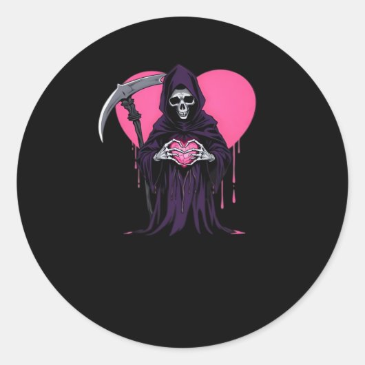 Heart Hands Reaper Classic Meme Ronde Sticker (Voorkant)