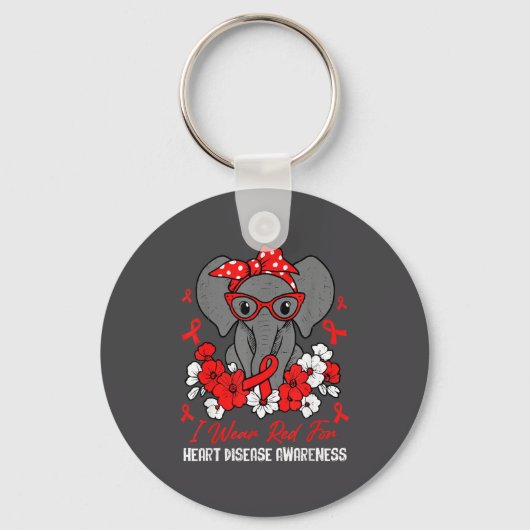 Heart Health Elephant Red Ribbon Heart Disease Awa Sleutelhanger (Voorkant)
