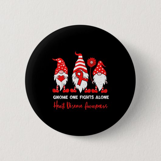 Heart Health Gnome Heart Disease Awareness Chd Red Ronde Button 5,7 Cm (Voorkant)