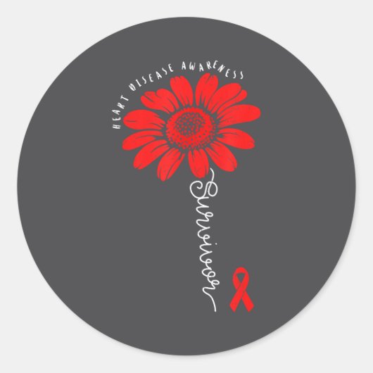 Heart Health Survivor Heart Disease Awareness Chd  Ronde Sticker (Voorkant)
